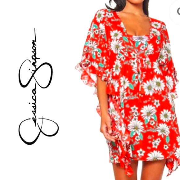 Jessica Simpson Red Floral Kimono Blouse - Picture 1 of 7
